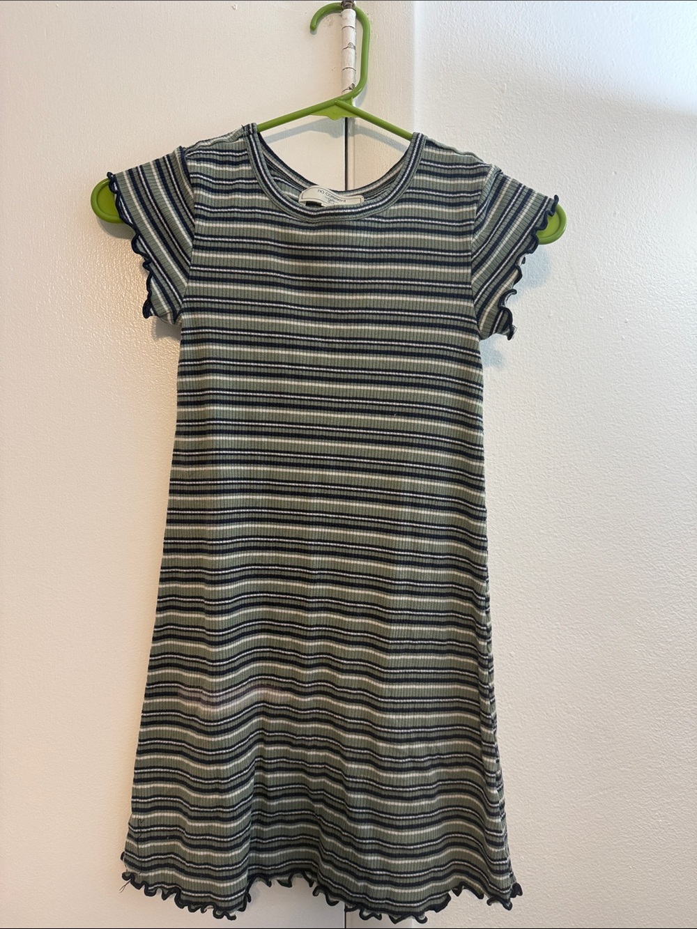 Striped Green and Black Ruffle-Trim Knit Dress for Girls